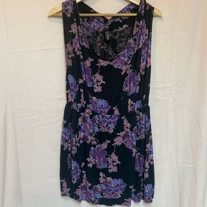 Free People Black and Purple Floral Tunic Size Medium Whimsigoth Garden Fairy